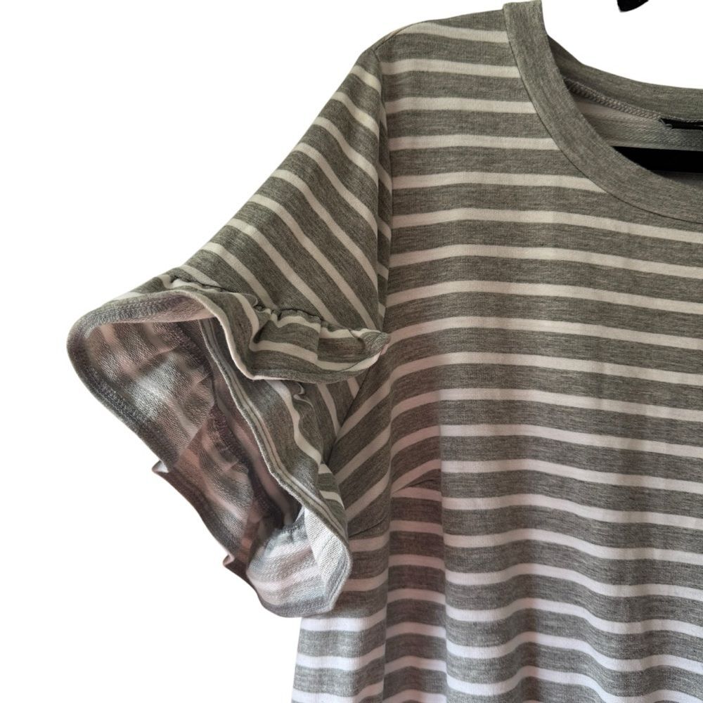 LANE BRYANT Size 18-20 Striped Gray White Casual Ruffle sleeves Shirt Dress - Picture 5 of 9